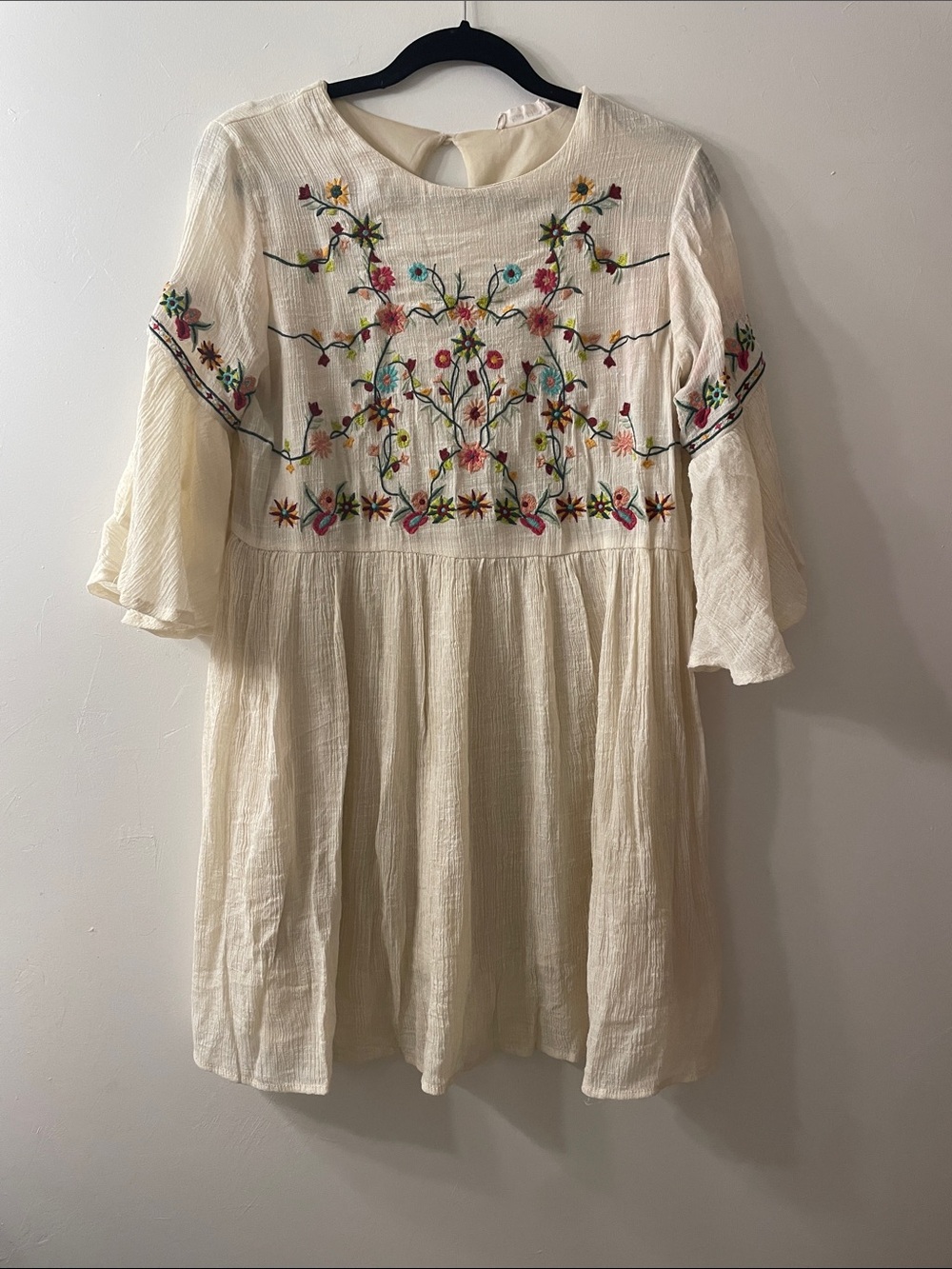 Altar'd State Cream Mini Dress with Multicolor Floral Embroidery